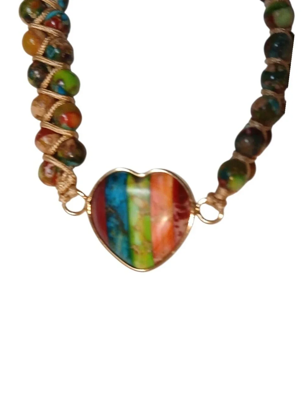 Boho Multi NWT Colored Stone Peace Bracelet With A Heart As Main Stone. - Picture 8 of 12